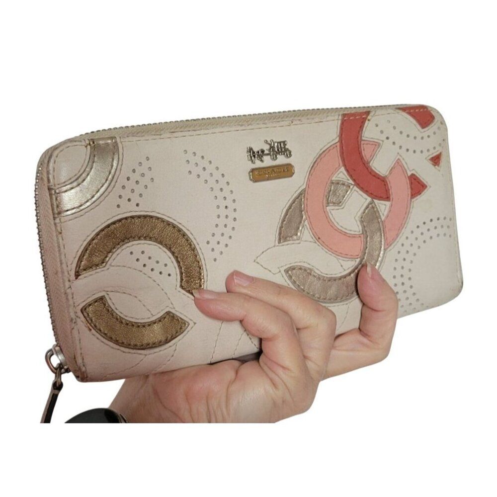 Coach Chelsea Wallet Inlaid Charlie Accordion Ivory Leather Women's Woman's